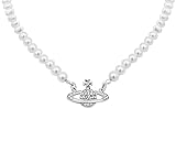 LIHELEI Damen Saturn Perlenkette, Pearl Planet Necklace, Silber Saturn Perlenkette, Pearl Orb Choker - Silber