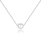 LUCKMORA Perlenkette Damen Sterling Silber 925 Süßwasserperlen Runde Echt Perle Choker Halskette Süßwasser-Zuchtperlen Halsband Ketten Raffinierte Größenverstellung (7.5-8mm)