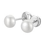 LOVpearl Perlenohrringe Silber 925 - Echte Süßwasserperlen Bouton - Klassischer Ohrstecker für Damen in 5 Größen (5,5-9,5 mm) - Ohrringe Perle Silber Damen