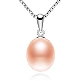 Kim Johanson Damen Perlenkette 'Paula' aus 925 Sterling Silber mit einer echten rosa Süßwasser Perle Halskette mit Anhänger inkl. Schmuckbeutel