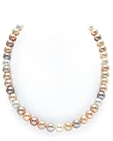 THE PEARL SOURCE - Mehrfarbige Perlenkette AAA 9-10mm Süßwasser Zuchtperlen Halsketten für Frauen - Perlen Kette Matinee - Länge 61cm - mit Gelbgoldverschluss