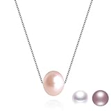 Kim Johanson Damen Perlenkette *Stella* aus 925 Sterling Silber mit einer echten Süßwasser Perle in Weiß, Rosa oder Lila inkl. Schmuckbeutel (Rosa)