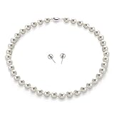 Senteria Perlenkette|Simulierte Muschel-Perlenhalskette für Frauen Mutter Männer mit Perlenohrring|Hochzeitsgeschenke für Bräute Brautjungfern (Länge: 16 Zoll, Perle: 6mm)