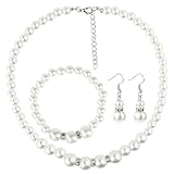 Nachahmung Perlen Halskette Necklace Armbänder Bracelet Ohrringe Schmuck Sets Damen Frauen Wedding Hochzeit Party Geschenke Weiß