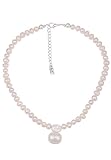 Leslii kurze Damen-kette echte Perle weiße Perlen-Kette Süßwasser-Zuchtperlen Collier Perlencollier kurze Halskette 45cm Weiß