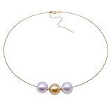 JYX Perlen-Halskette aus 18-karätigem Gelbgold, 14-15 mm, weiße und goldene Südsee-Perlenkette für Damen, 40,6 cm