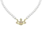 LIHELEI Damen Saturn Perlenkette, Pearl Planet Necklace, Silber Saturn Perlenkette, Pearl Orb Choker - Gold