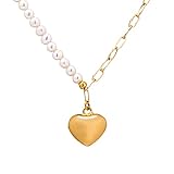 HAZITTER Damen Perlenkette mit Anhänger, Halskette aus Süßwasserperlen 4mm Echte Perlen Kette Kurz Weiß Perlencollier
