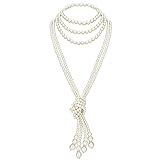 BABEYOND Gatsby Lange Knoten-Perlenkette 1920er Jahre Flapper Accessoire Halskette mit nachgemachten Perlen 124,5 cm und 149,9 cm Flapper Halskette (Weiß Knot Kette x2 mit 150cm Weiß Kette x1)