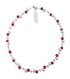 Rivelle Damen Perlenkette Perlen weiß rot Kette Perlen Collier Halsschmuck Necklace Geschenk-Box