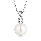 JO WISDOM Damen Perlen Kette Silber 925,Halskette Anhänger 10mm Weiß Süßwasserperle mit 3A Zirkonia,Schmuck für Frauen