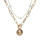Ushiny Boho Halsketten Mehrlagige Gold Münzanhänger Perle Kette Rave Halsketten Schmuckzubehör für Frauen und Mädchen