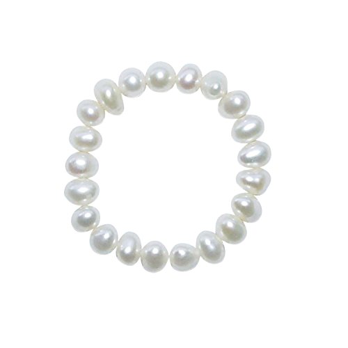 Ring Perle Süßwasser Perle Natur roh weiß One Size auf strapazierfähigem Gummi aufgezogen.(3954)