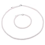 JYX perlenschmuck set Perlenkette weiß Suesswasser Perlenkette Perlenschmuck Sets - Kleine Größe 4.5-5.5mm weiße Perlenkette Armband Set pearl set