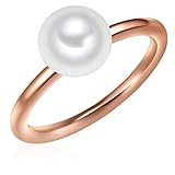 Valero Pearls Damen-Ring Sterling Silber 925 rosévergoldet Süßwasser-Zuchtperlen weiß - Modern-Ring für Frauen in Roségold-Farben Süßwasser-perle groß