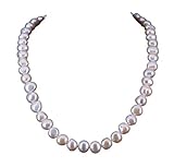 NicoWerk Damen Perlenkette Barockperle 9 10mm Collier aus 925 Sterling Silber Weiß Echte Perlen Zuchtperlen Kurz PKE127