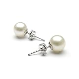 Epoch World Damen Ohrringe Perlen Ohrstecker Schmuck, weiß 925 Sterling Silber - Ohrringe perlen mit echten Perlen