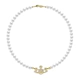 Saturn Perlenkette, Saturn Planet Halskette, Planeten-Perlen-Halskette, Faux Perlenkette, Pearl Planet Necklace, Weiße Perlenketten, Damen Saturn Perlenkette, Geschenke für Mutter (Gold)