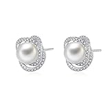 Immobird Echt Perlen Ohrringe Damen 925 Sterling Silber 8mm Button weiß Süßwasserperlen Ohrstecker für Frauen Mädchen