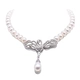 JYX perlenkette weiß 18' swan-style Halskette mit Anhänger Süßwasserperle 7–7,5 mm