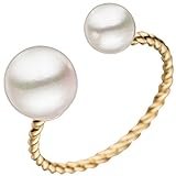 Jobo Damen Ring 585 Gold Gelbgold 2 Akoya Perlen Perlenring Goldring Größe 52