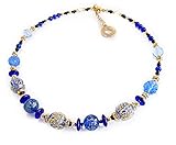 VENEZIA CLASSICA - Damen Halskette mit echte Murano Glas Perlen, Kollektion Diana, Blau mit 24kt Blattgold, handgemacht in Italien