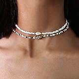 Sethain Boho Choker Halskette Weiße Muschelkette Kurze Perle Halsketten Strand Schmuck für Frauen und Mädchen