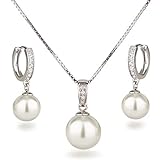 Schöner-SD Set Halskette Ohrringe Schmuckset mit Perlen 925 Silber Rhodium weiß