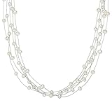 Valero Pearls Damen-Kette Hochwertige Süßwasser-Zuchtperlen in ca. 4 mm oval weiß 925 Sterling Silber 50 cm - Perlenkette mit echten Perlen mehrreihig 400311