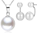 Kim Johanson Damen Perlen Schmuckset *Lucia* aus 925 Sterling Silber Perle Halskette & Ohrringe inkl. Schmuckbeutel