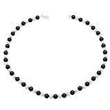 Kette Collier aus Onyx & Süßwasserperlen 925 Silber schwarz weiß Halskette Damen