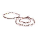 THE PEARL SOURCE - Rosa Perlenkette AAAA 9-10mm Süßwasser Zuchtperlen Halsketten für Frauen - Perlen Kette Opera - Länge 91cm - mit Gelbgoldverschluss