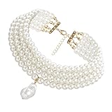 Baoblaze Mehrreihig Perle Halskette für Damen, Halskette, Anhänger Halsband, Perlen Kette als Geschenk, Runde