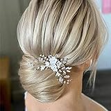 Edary Braut Hochzeit Haarnadeln Silber Blume Haarspangen Perlen Braut Kopfschmuck Blatt Haarschmuck für Frauen und Mädchen