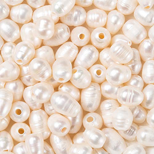 Fashewelry 100 Stück Natürliche Perlen Muschelfarbe Oval Zuchtperlen Lose Perlen 7~10mm für DIY Halskette Armband Ohrringe Schmuckherstellung